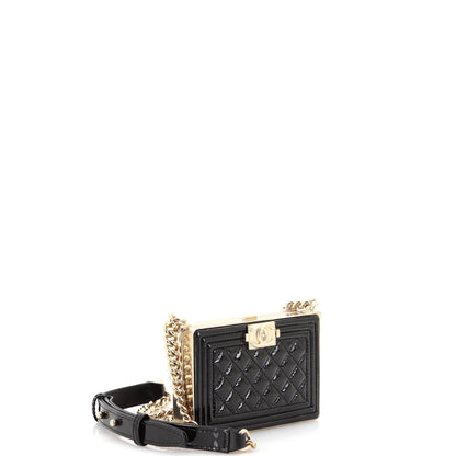 Chanel Boy Chain Box Minaudiere Quilted Patent
