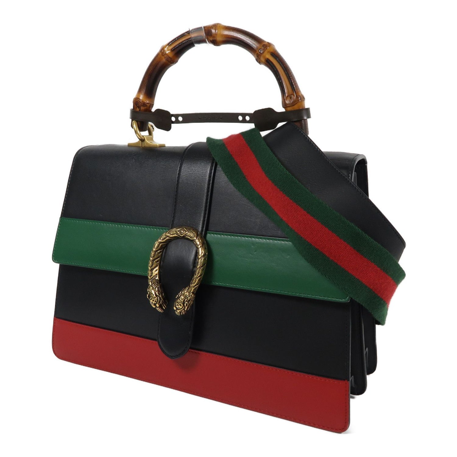 Gucci Cowhide Leather 2Way Shoulder Hand-turned Shoulder Bag Black/red/green 2way Shoulder Bag Black Red Black Green Re