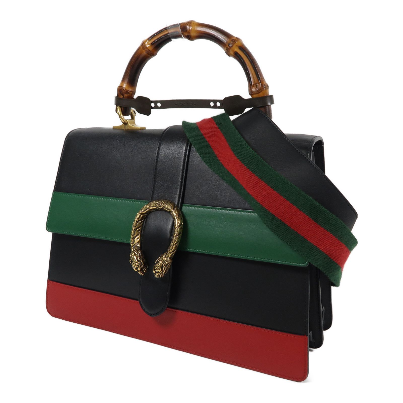 Gucci Cowhide Leather 2Way Shoulder Hand-turned Shoulder Bag Black/red/green 2way Shoulder Bag Black Red Black Green Re