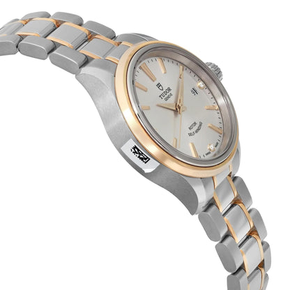 Tudor Style 28 18k Yellow Gold Steel Silver Diamond Dial Ladies Watch 12103-0005
