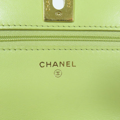 Chanel Green Cowhide Leather Woc Wallet On Chain Golden Cross Shoulder Back Bag Calfskin (cowhide) Ap 31