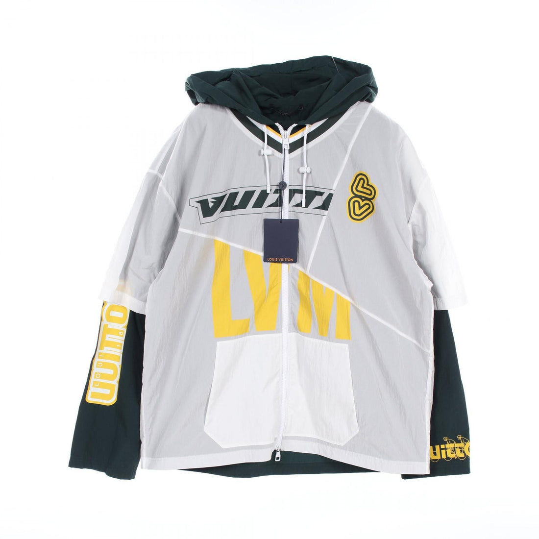 Louis Vuitton Patchwork Baseball Zip Hoodie White Green Yellow Nylon Jacket Rm 222 P 0g Hnb 85w