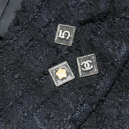 Chanel Jacket 48 Tweed Black Cc Auth
