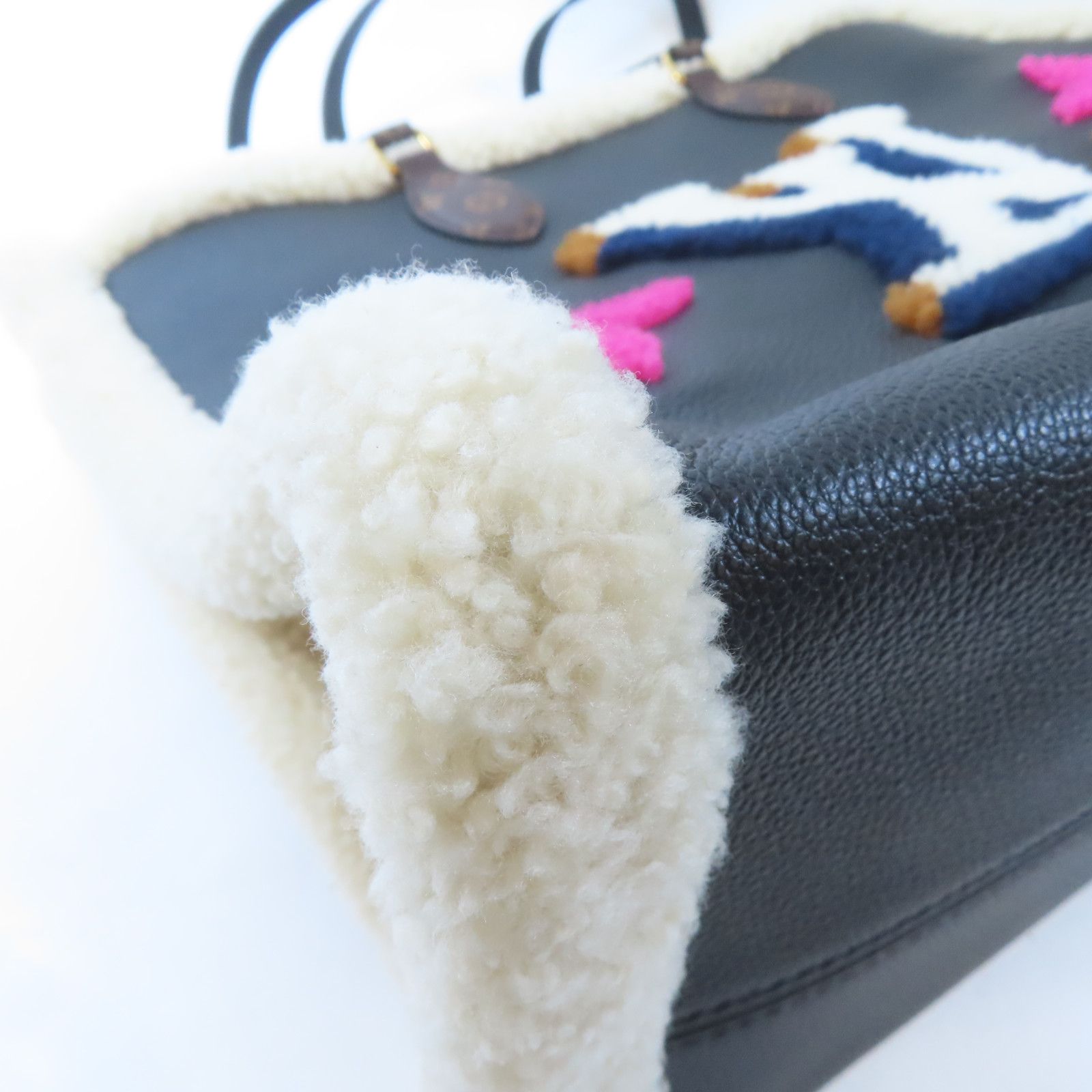 Louis Vuitton Cowhide Leather/wool On The Go Gm Tote Bag Hand-handed Shoulder Bag Black/white Black White Black 2way Sho
