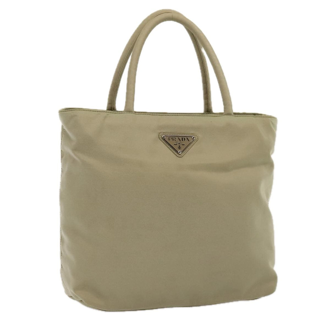 Prada Hand Bag Nylon Beige Silver Auth