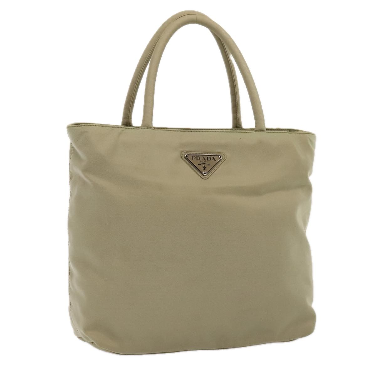 Prada Hand Bag Nylon Beige Silver Auth