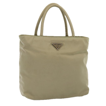 Prada Hand Bag Nylon Beige Silver Auth