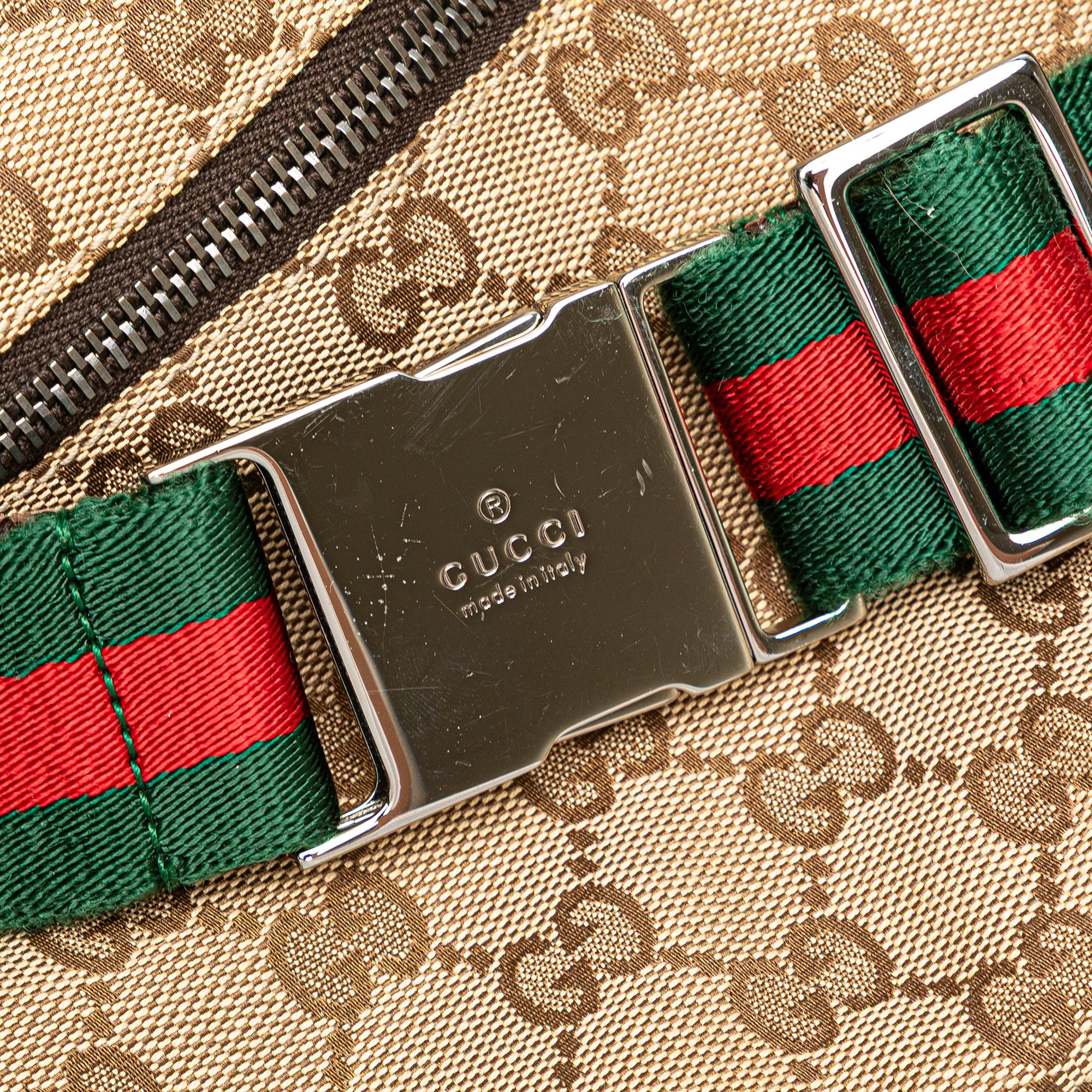 Gucci GG Canvas Web Double Pocket Belt Bag Brown
