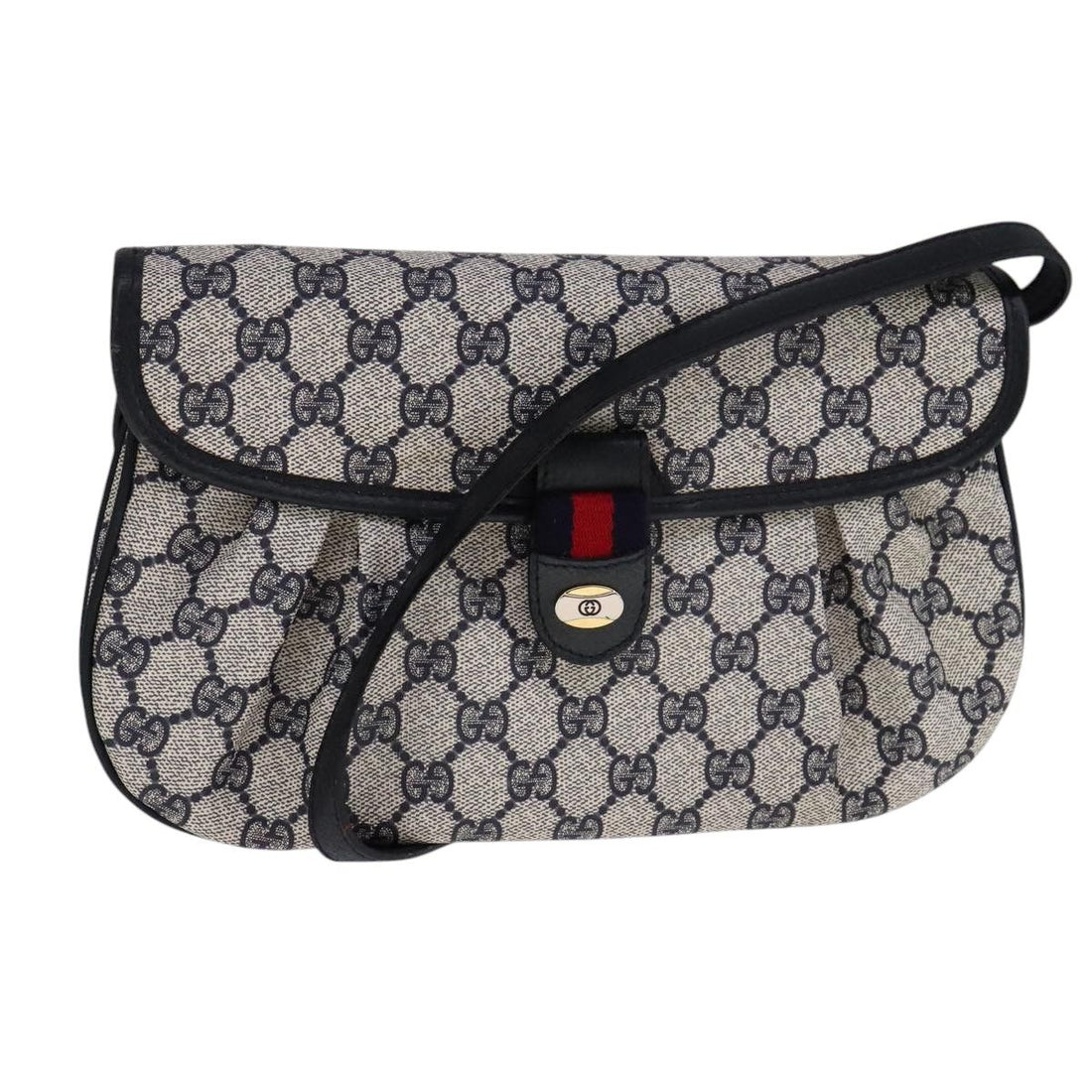 Gucci Gg Supreme Sherry Line Shoulder Bag Pvc Red Navy Auth