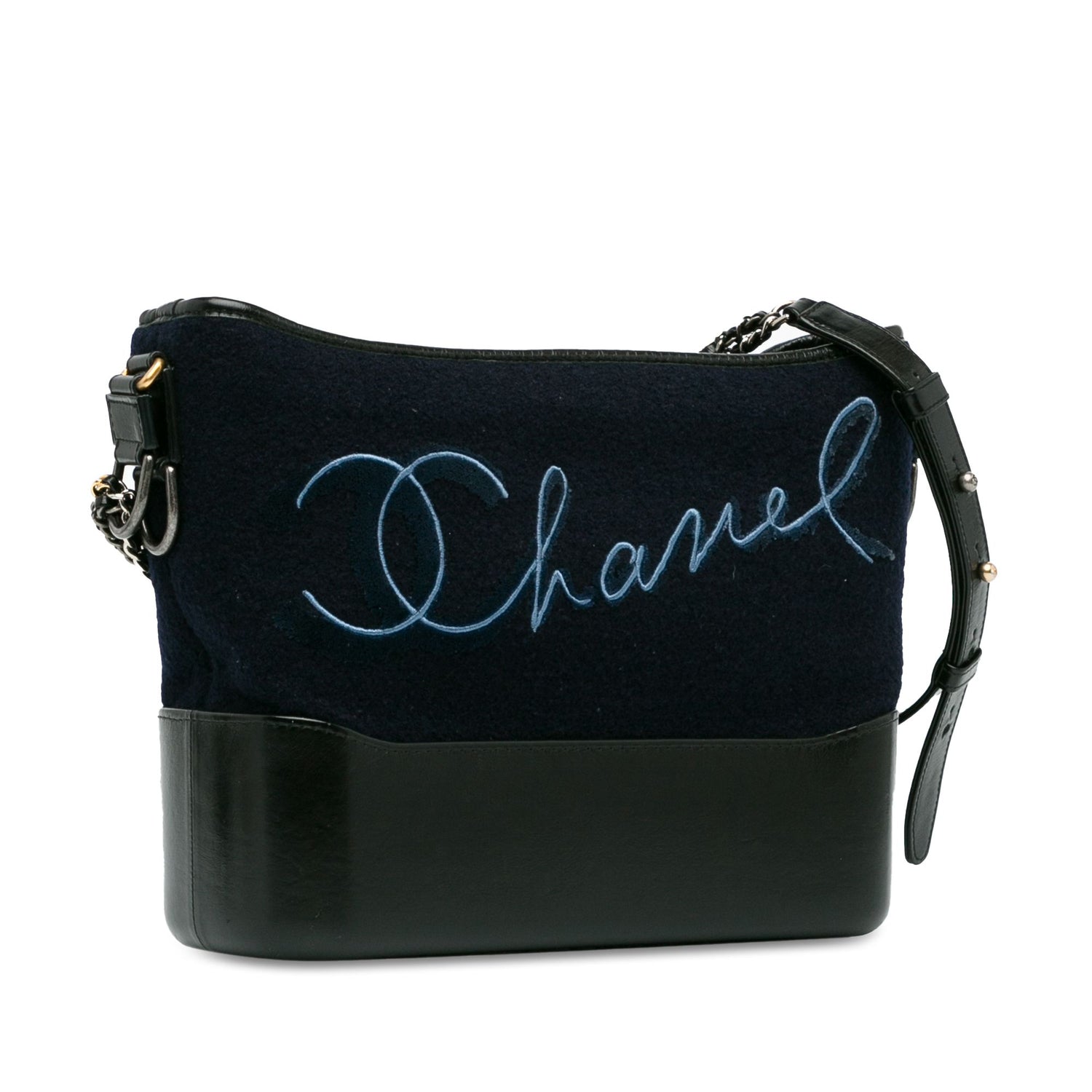 Chanel Medium Wool Paris-hamburg Embroidered Gabrielle Crossbody Blue