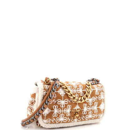 Chanel Flap Bag Embroidered Suede With Shearling Medium