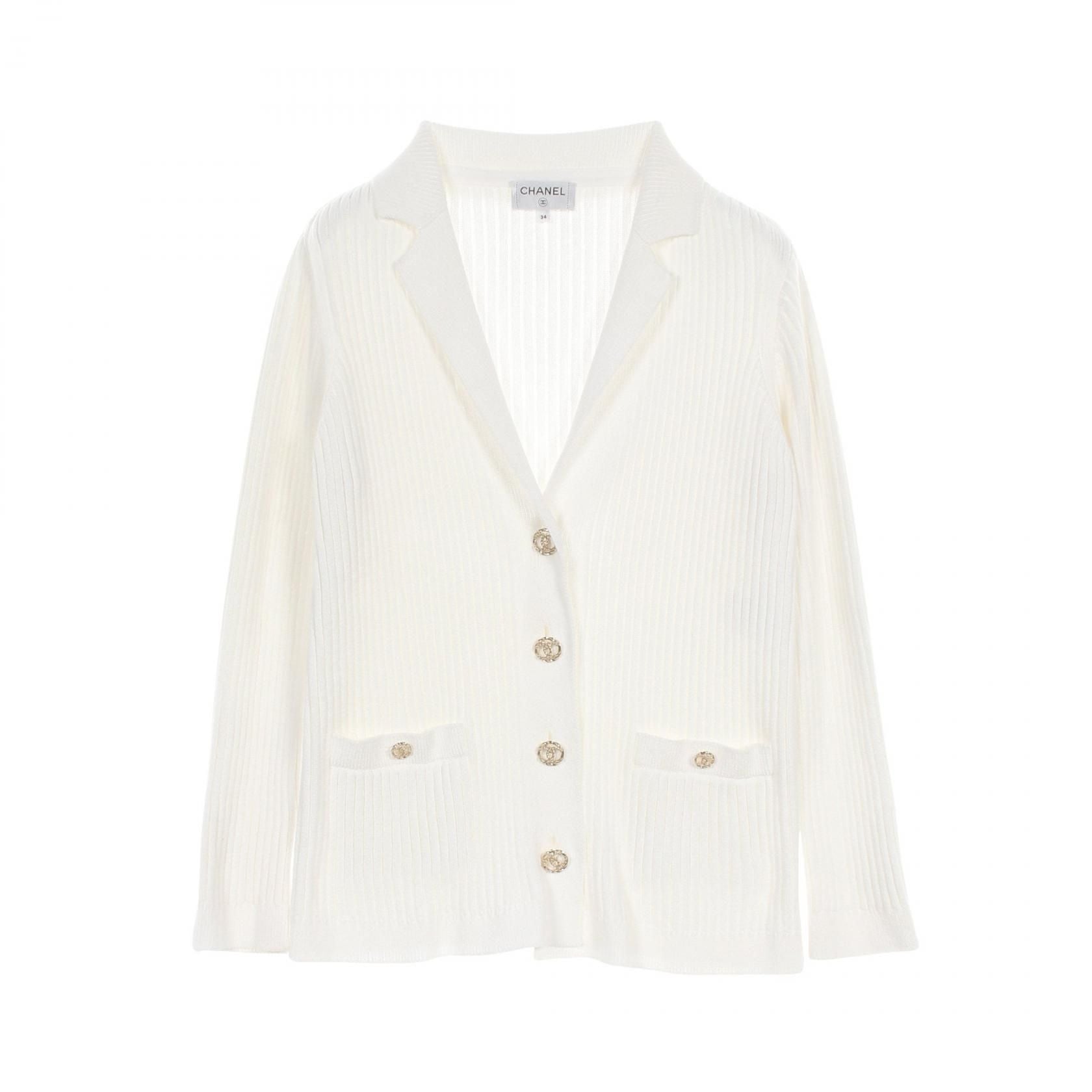 Chanel White Coco Mark Button Cardigan Cotton P 63091k 48814