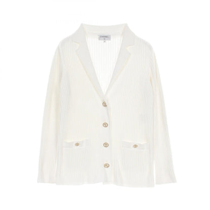 Chanel White Coco Mark Button Cardigan Cotton P 63091k 48814