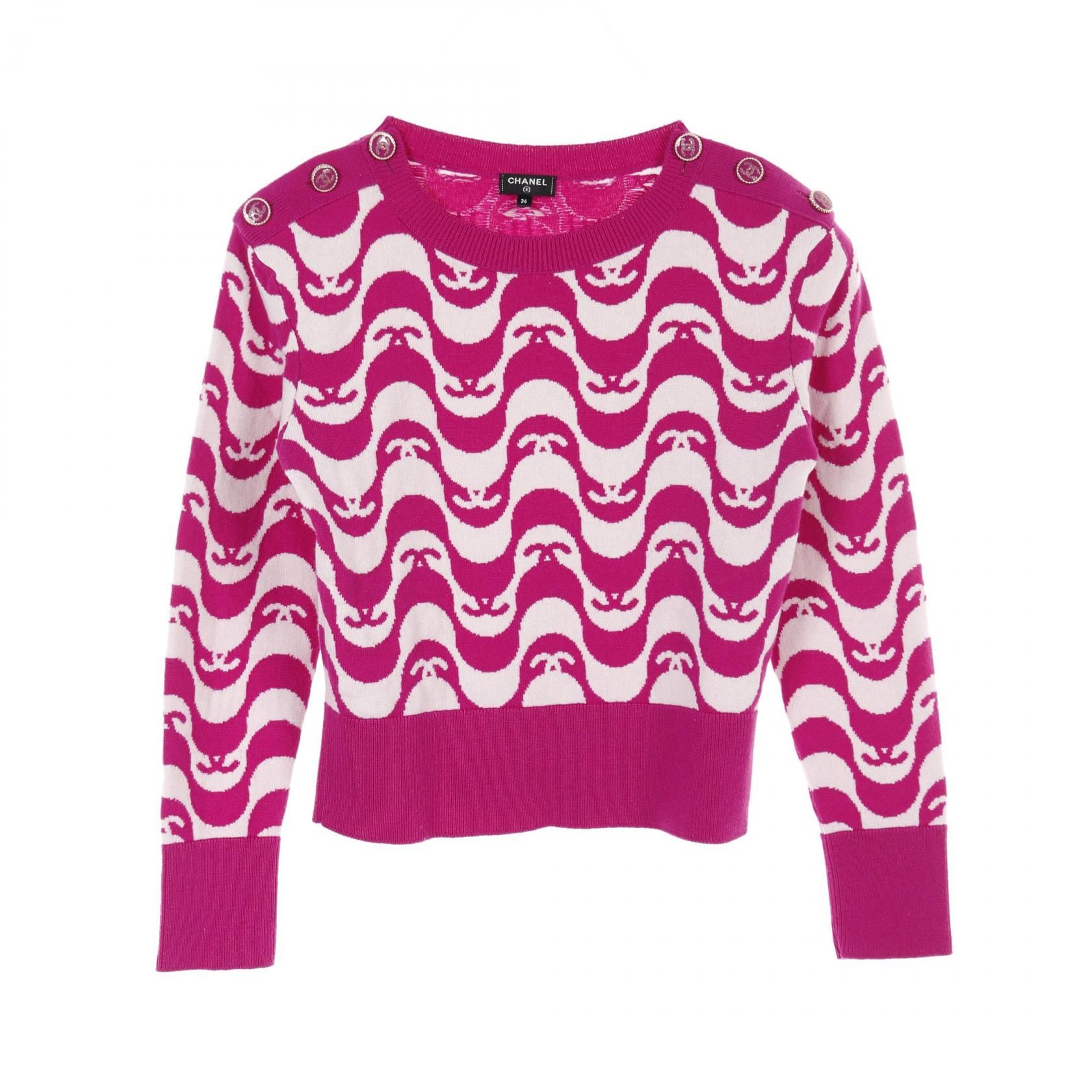 Chanel Purple White Coco Mark Knit Cashmere P 70436k 10043