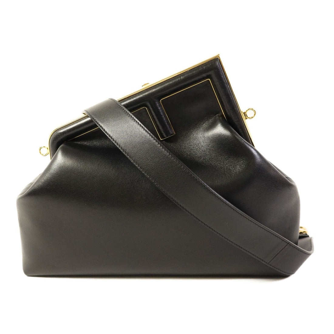 Fendi Cowhide Leather First Medium Golden Shoulder Bag Black Calfskin (cowhide) 8bp 127
