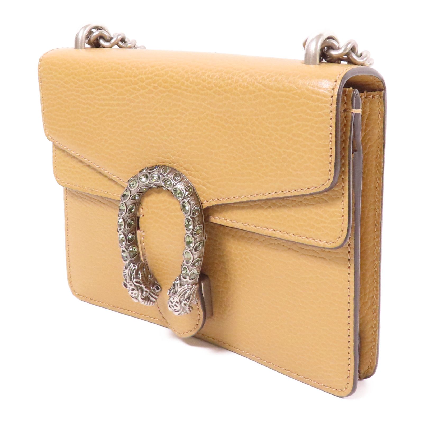 Gucci Cowhide Leather Dionysus Silver Shoulder Bag Brown Beige Calfskin (cowhide) 421970 Caogn 2893