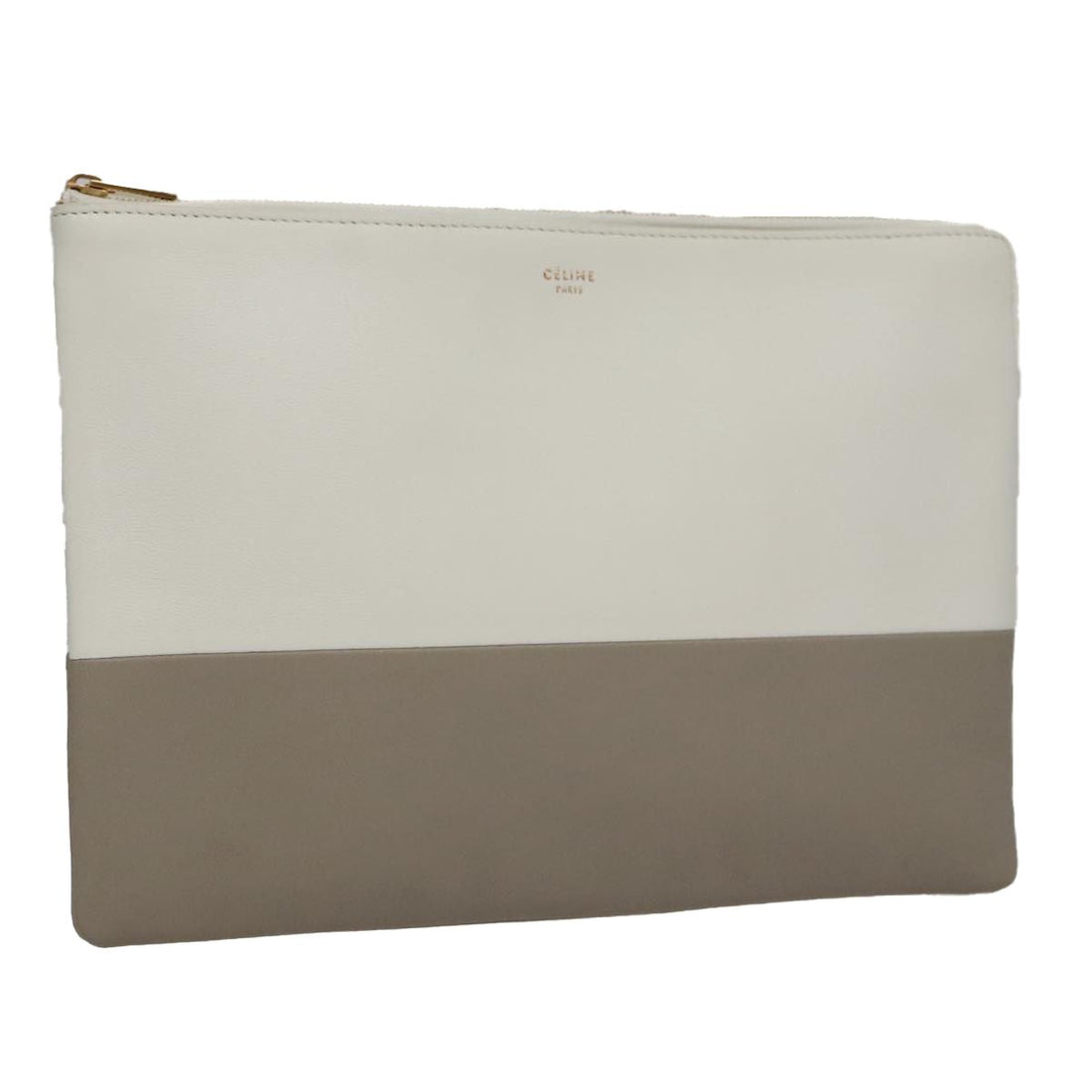 Celine Clutch Bag Leather Gray White Auth