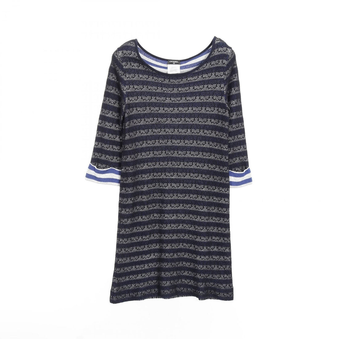 Chanel Black Blue Gray Dress Cotton Rayon Silk P 47670k 06031