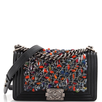 Chanel Boy Flap Bag Braided Tweed Old Medium