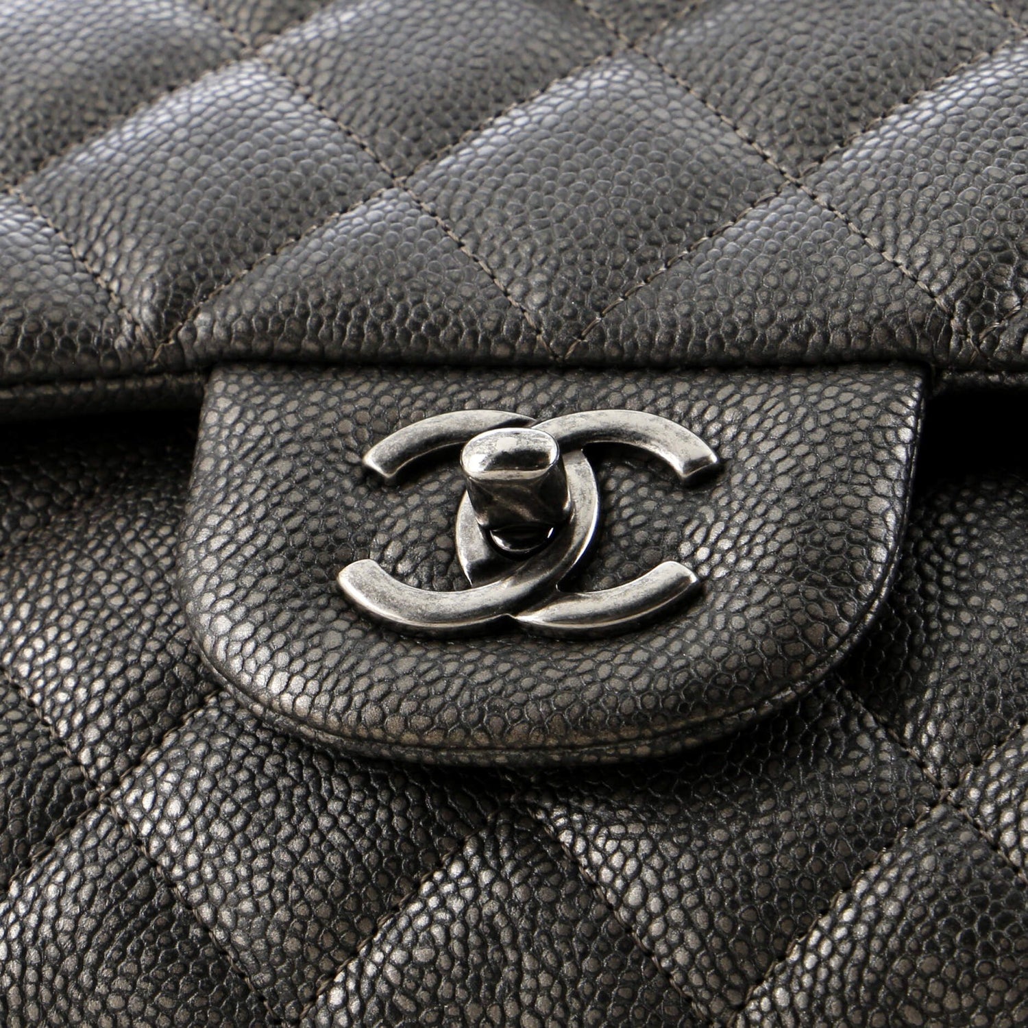 Chanel Classic Double Flap Bag Quilted Metallic Caviar Jumbo
