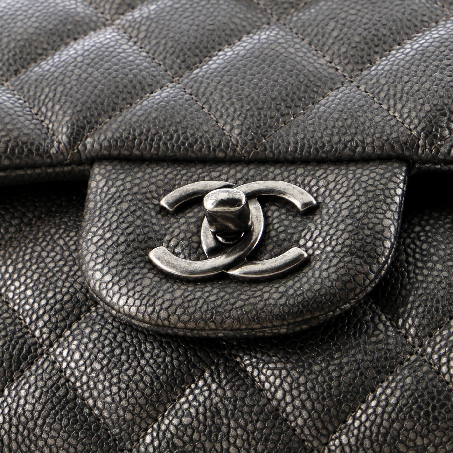 Chanel Classic Double Flap Bag Quilted Metallic Caviar Jumbo