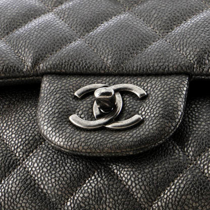 Chanel Classic Double Flap Bag Quilted Metallic Caviar Jumbo