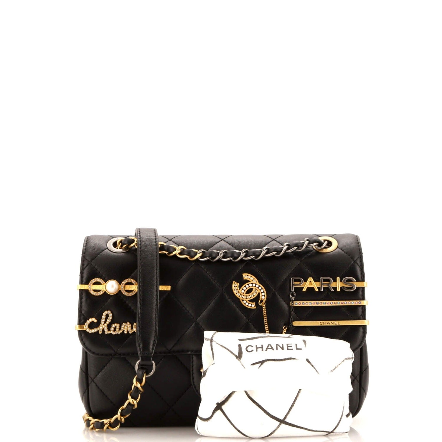 Chanel Coco Clips Flap Bag Embellished Quilted Lambskin Small