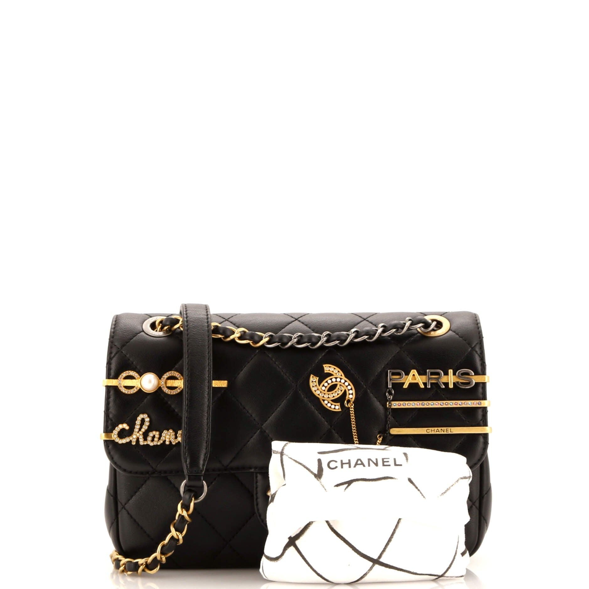 Chanel Coco Clips Flap Bag Embellished Quilted Lambskin Small