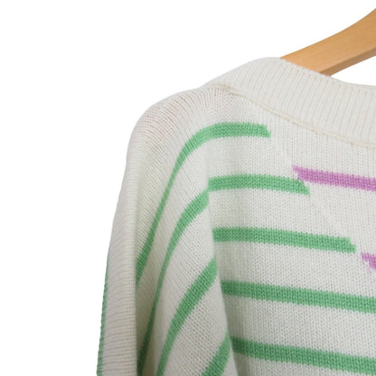 Chanel Striped Cashmere Sweater Knitwear White Multicolor 34