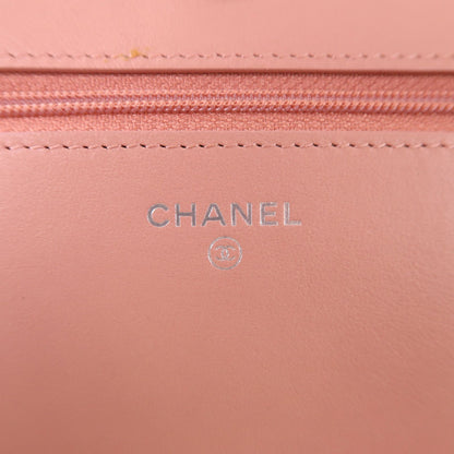 Chanel White Pink/white Lacquer Leather/cowhide Leather Woc Wallet On Chain Silver Cross Shoulder Bag