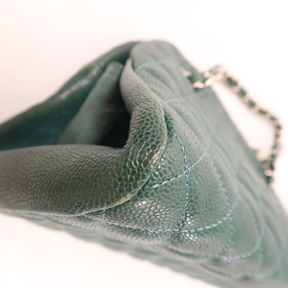 Chanel Green Cowhide Leather Chain Shoulder Silver Chain Shoulder Back Bag Calfskin (cowhide)