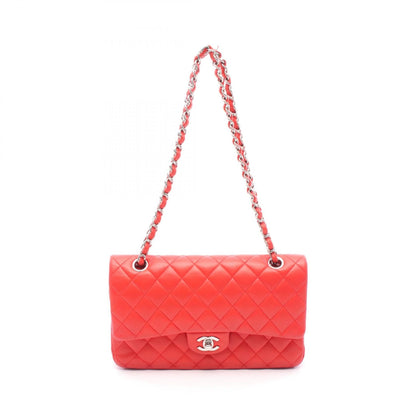 Chanel Red Matelasse W Flap Shoulder Bag Leather A 01112