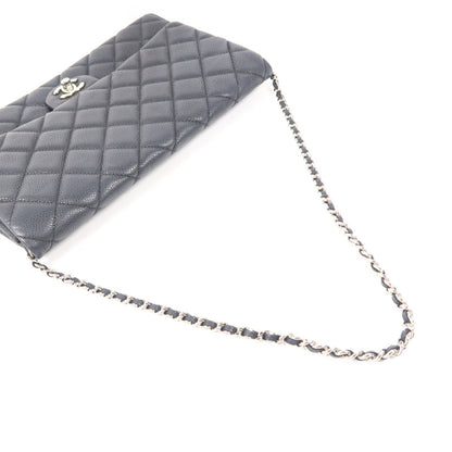 Chanel Black Cowhide Leather Clutch With Chain Silver Cross Shoulder Back Bag Calfskin (cowhide)