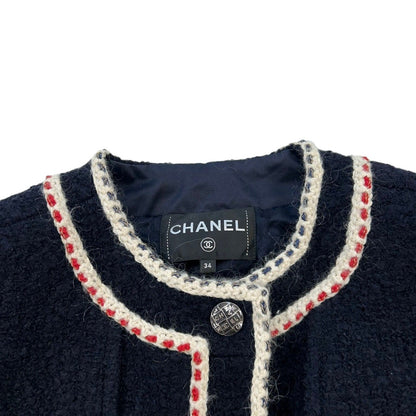 Chanel Navy Tweed No Collar Jacket 34 P 59643v 37141