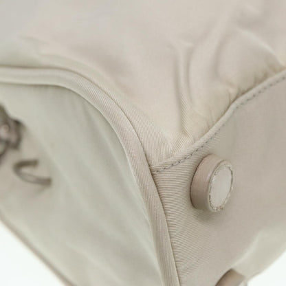 Prada Hand Bag Nylon Beige Silver Auth