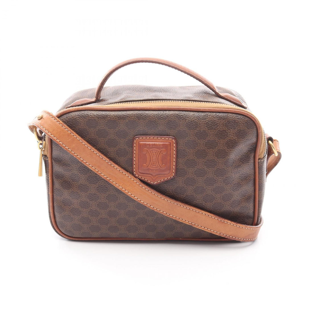 Celine Macadam Handbag Brown Pvc Coated Canvas