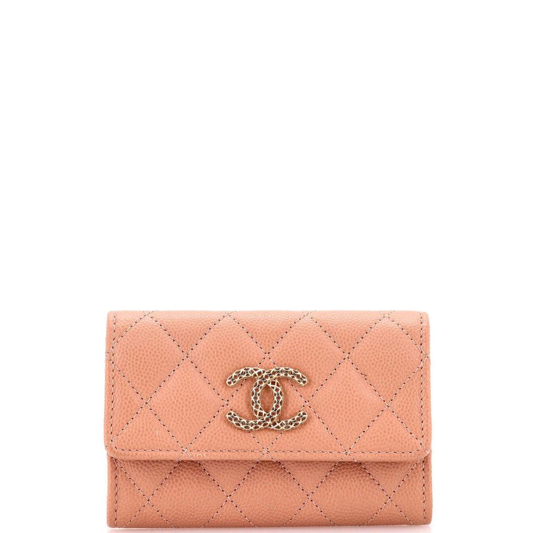 Chanel Textured Cc Flap Card Case Quilted Caviar