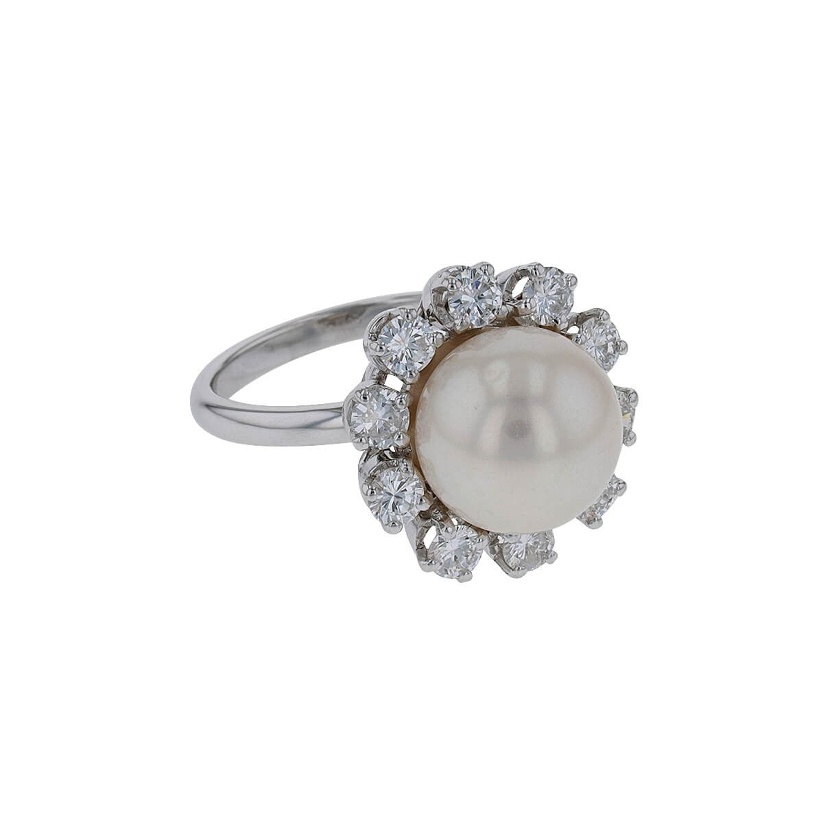 Platinum, gold, diamonds and cultured pearl ring