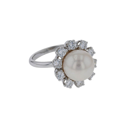 Platinum, gold, diamonds and cultured pearl ring
