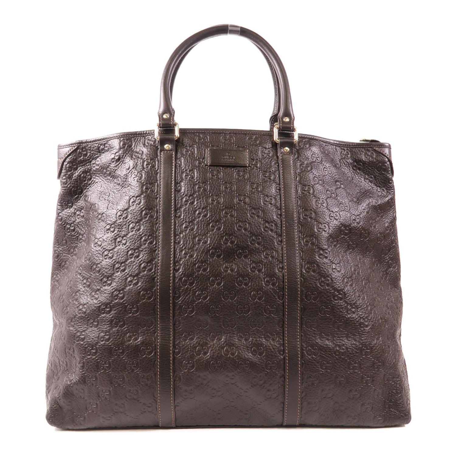 Gucci Cowhide Leather Tote Bag Brown Drak Brown Calfskin (cowhide) 201482