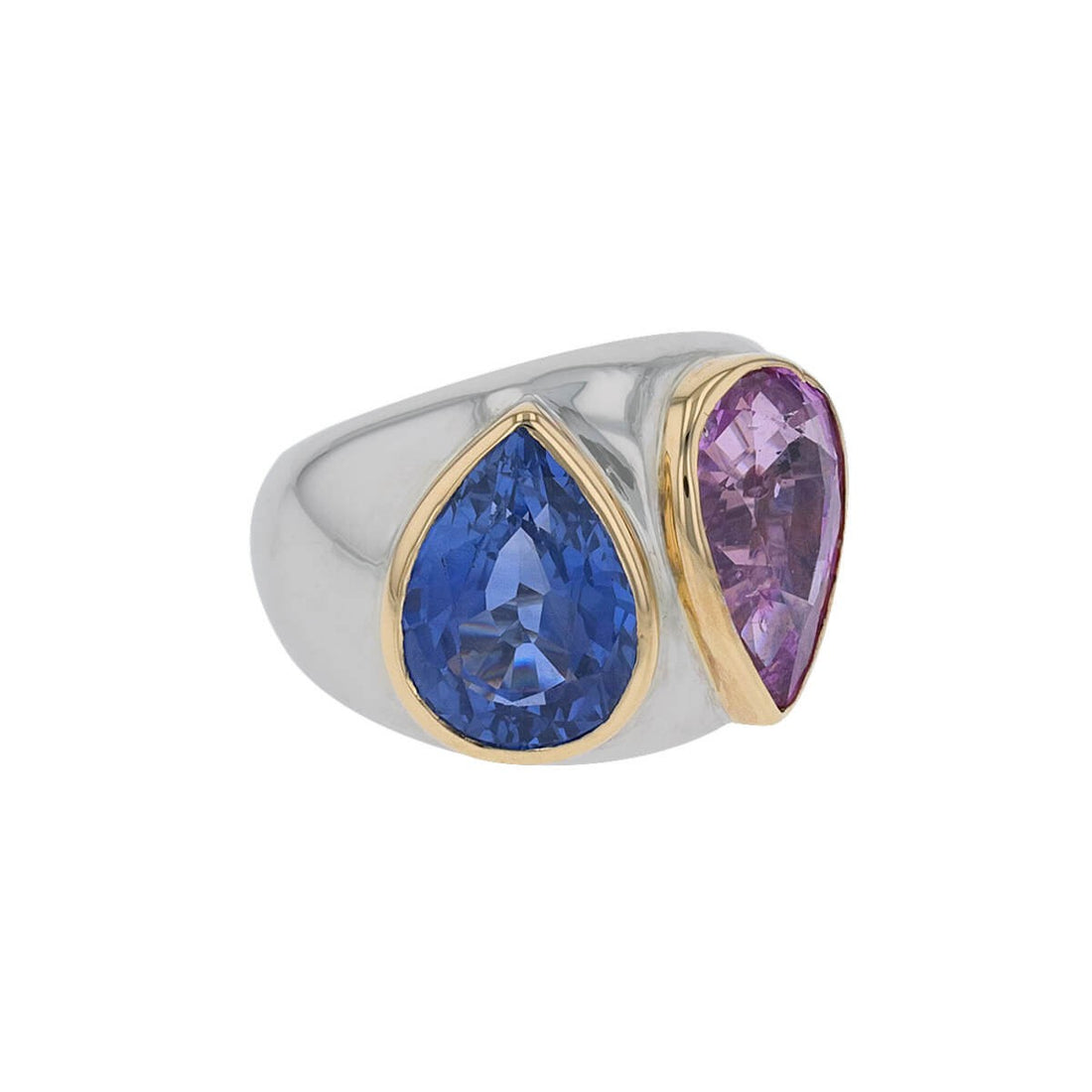 Poiray blue and pink sapphires and gold ring