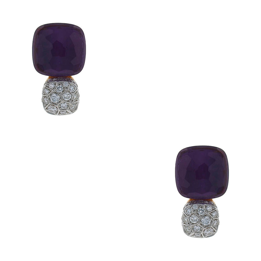 Pomellato Nudo amethyst, diamonds and two tones gold earrings