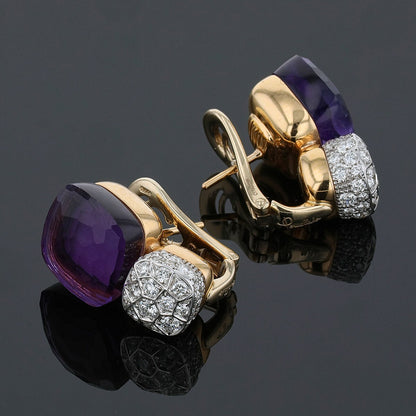 Pomellato Nudo amethyst, diamonds and two tones gold earrings
