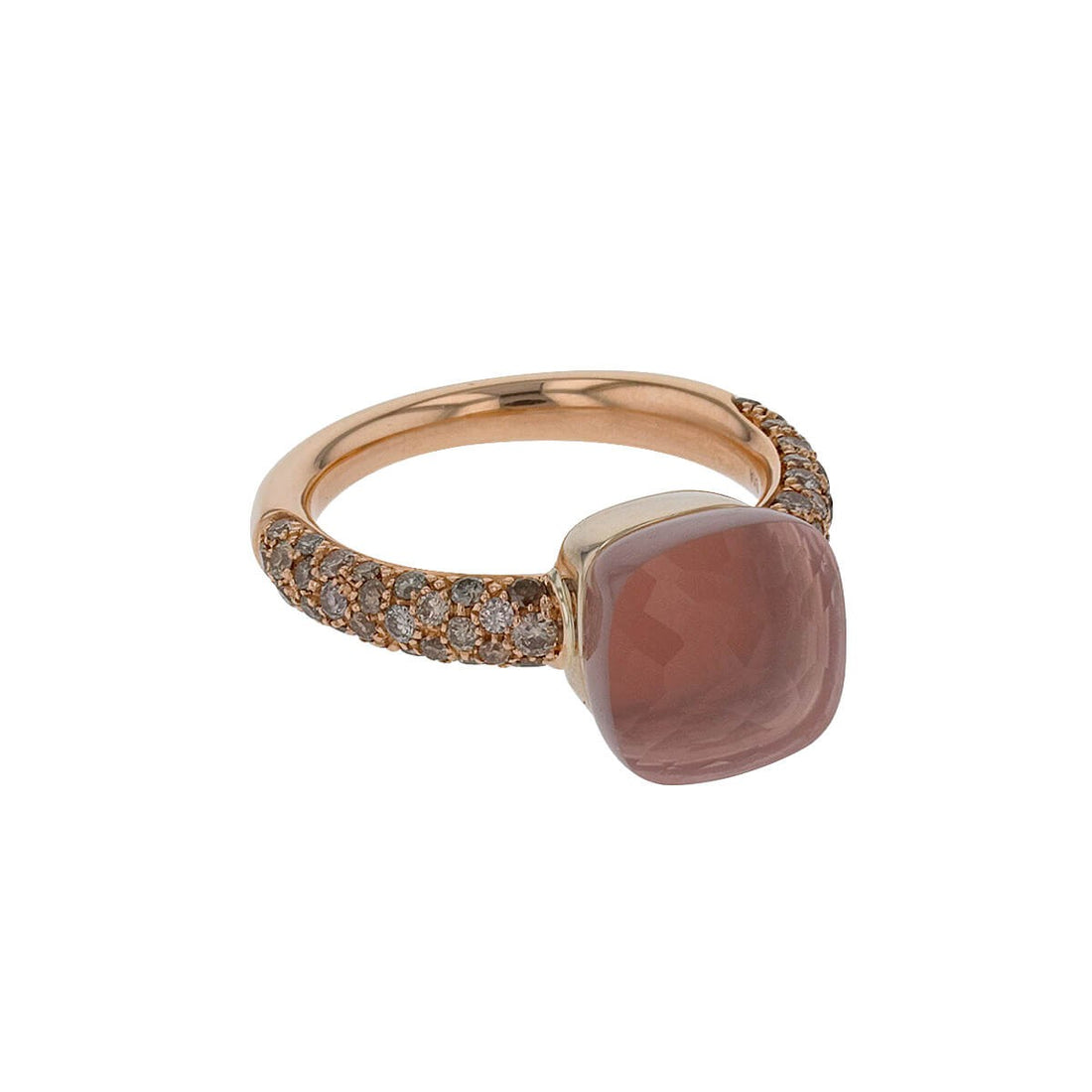 Pomellato Nudo diamonds, pink quartz and gold ring