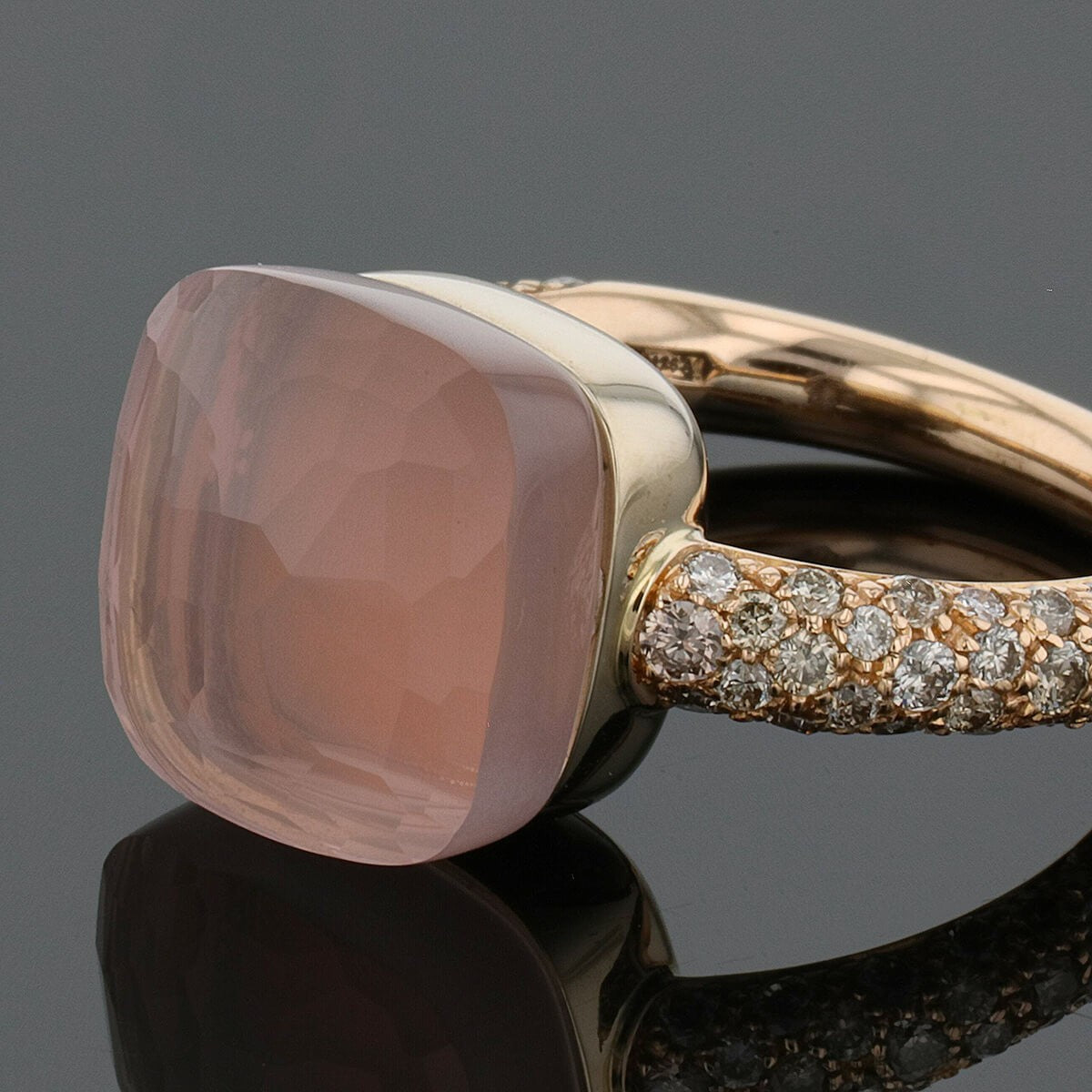 Pomellato Nudo gold, diamonds and pink quartz ring