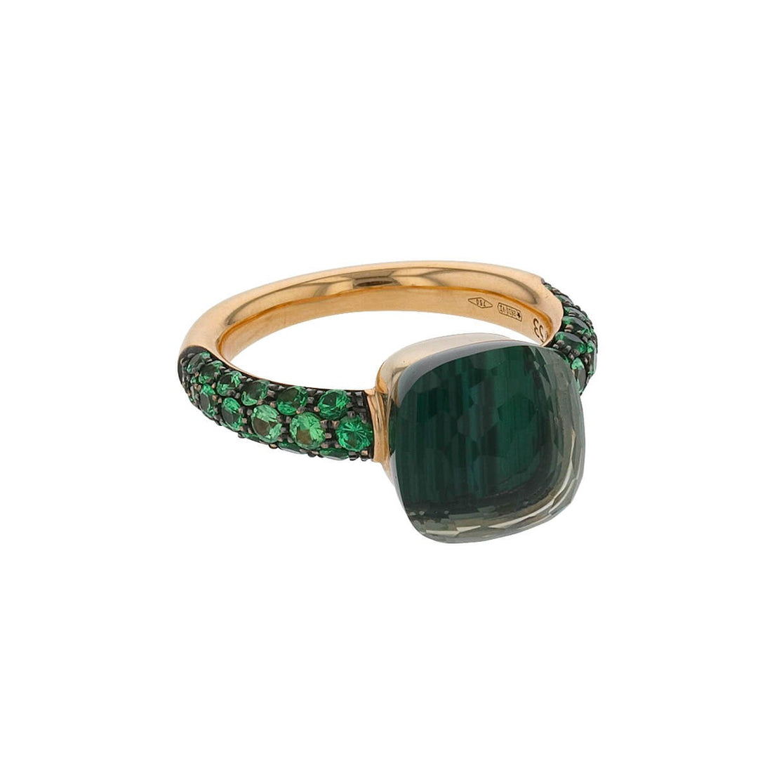 Pomellato Nudo malachite, prasiolite, garnets and gold ring