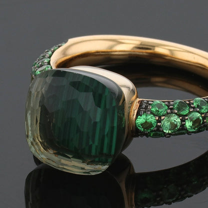 Pomellato Nudo malachite, prasiolite, garnets and gold ring
