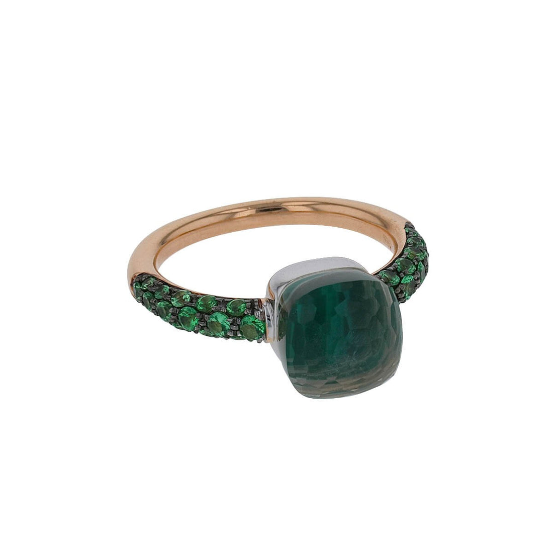 Pomellato Nudo prasiolite, garnets and gold ring