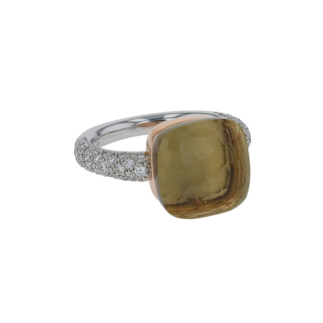 Pomellato Nudo two tones gold, diamonds and quartz ring