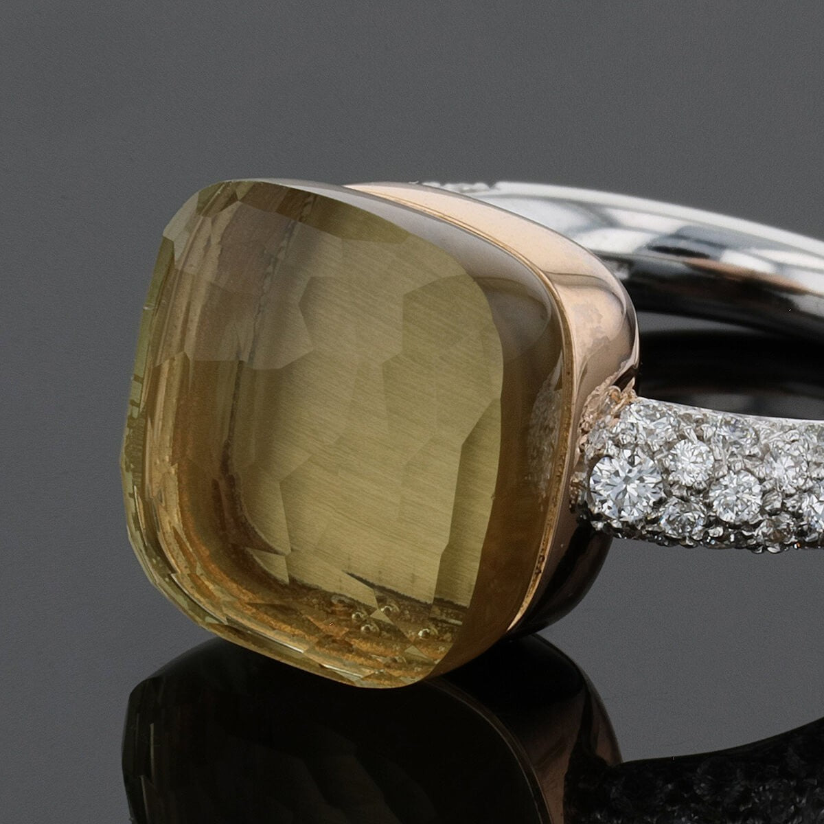 Pomellato Nudo two tones gold, diamonds and quartz ring
